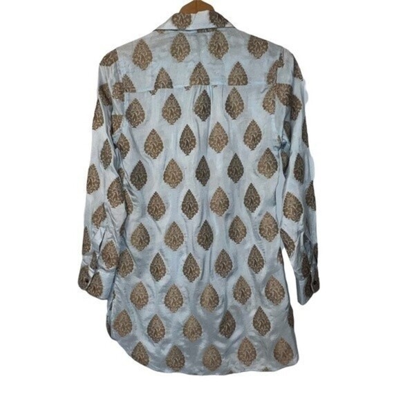 BELLA TU Bohemian Contemporary Coastal Embroidered Silk Blend Tunic Top Size S - Picture 4 of 13